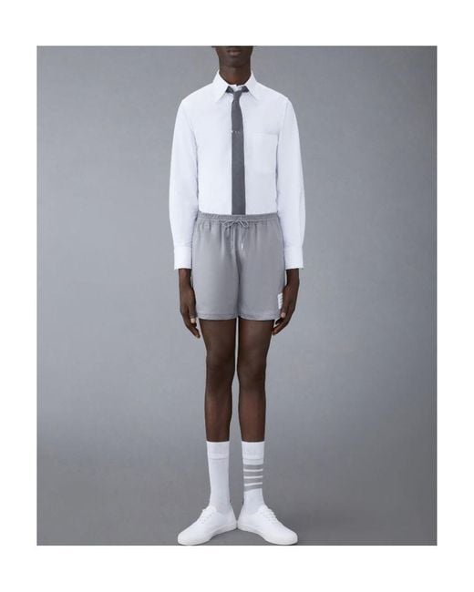 Thom Browne Gray Drawstring-Wait Shorts for men