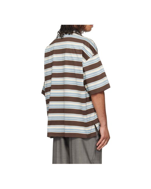 Wooyoungmi Gray Striped Short-Sleeved Polo Shirt for men