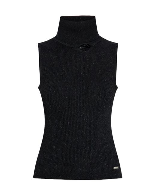 DSquared² Black High-Neck Ribbed-Knit Sleeveless Top