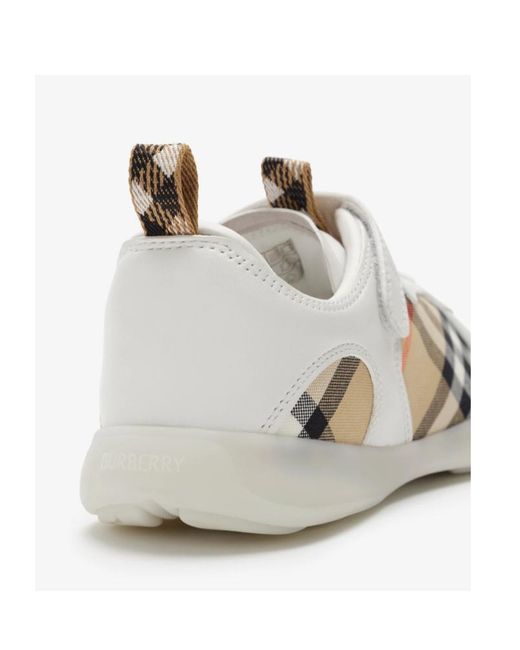 Burberry White Check And Leather Matrix Sneakers