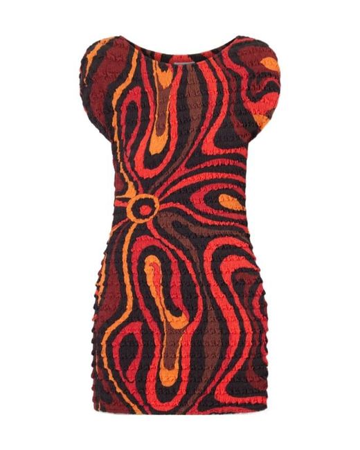 Emilio Pucci Red Shibori Crinkled-Crepe Printed Mini Dress
