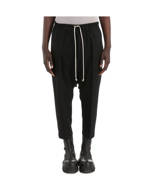 Rick Owens Black Drop Crotch Cropped Trousers for men