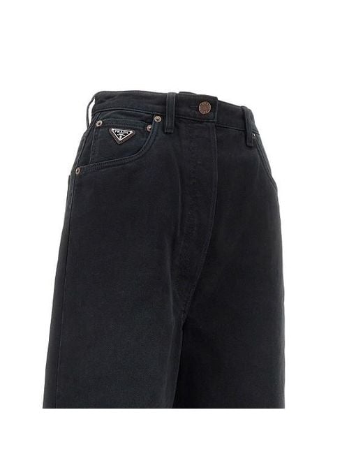 Prada Black Logo-Patch Wide Leg Jeans