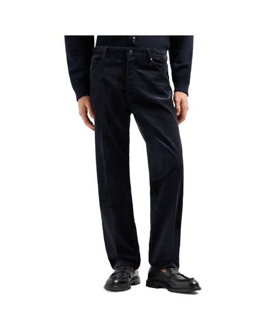 Emporio Armani Blue Corduroy Straight Leg Jeans for men