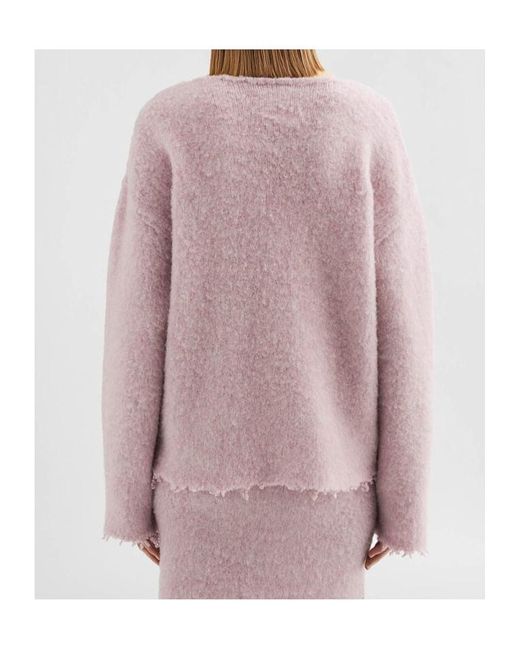 Jil Sander Pink Frayed Edge Boat-Neck Jumper