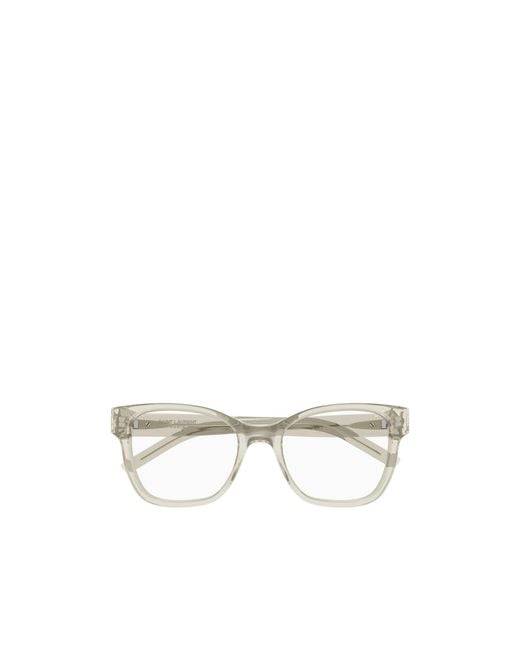 Saint Laurent White Eyewear Geometric Frame Logo-Plaque Glasses