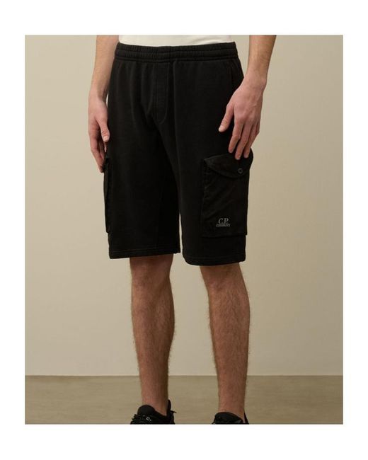 C P Company Black Embroidered-Logo Cotton Track Shorts for men