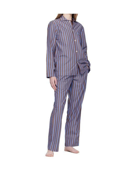 Tekla Blue Drawstring Striped Pajama Pants for men