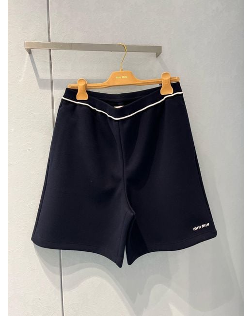 Miu Miu Blue Logo-Embroidered Shorts