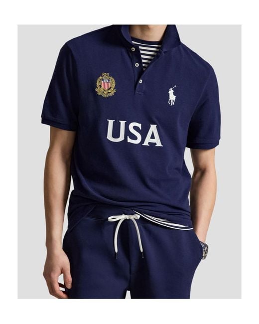 Polo Ralph Lauren Blue Usa Crest Polo Shirt for men