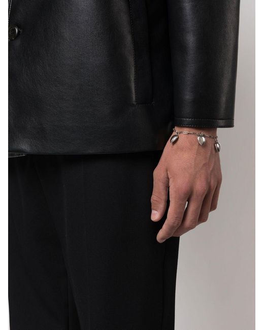 Saint Laurent White Heart-Pendant Logo Engraved Chain Bracelet for men