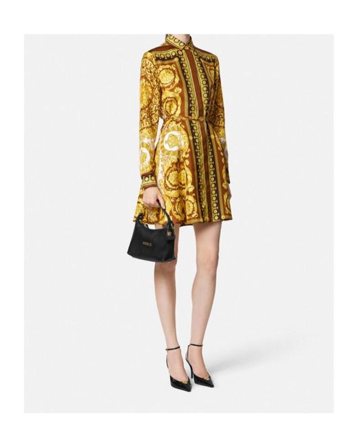 Versace Metallic Pattern-Printed Belted Dress