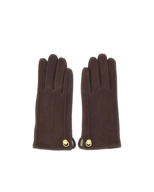 Gianni Chiarini Brown Logo-Rivet Suede Gloves