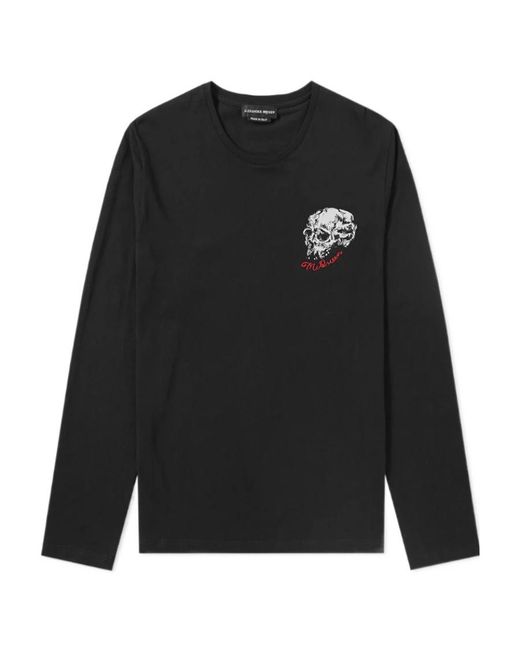 McQueen Black T-Shirt With Round Neck And Long Sleeves for men