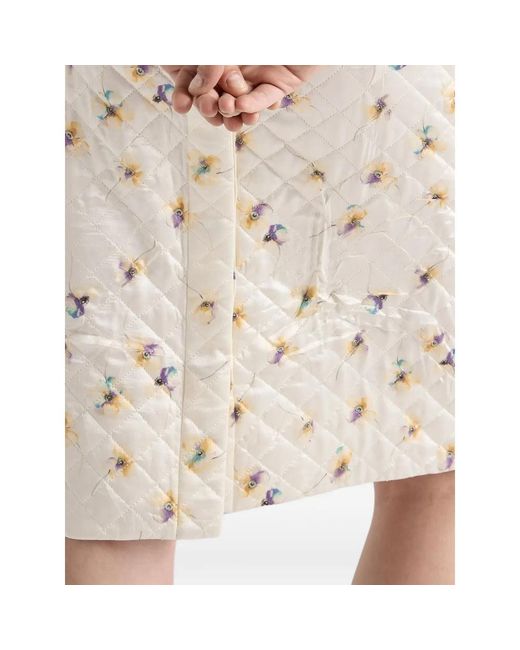 Prada Natural Floral-Print Quilted Satin Skirt