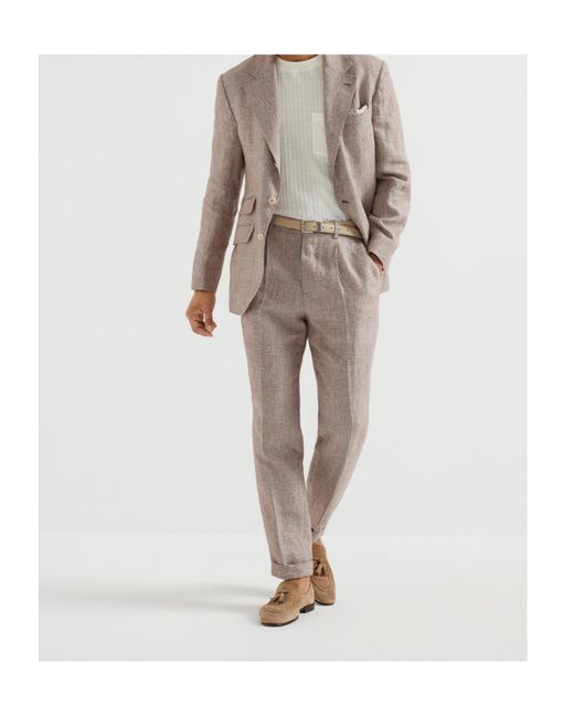 Brunello Cucinelli Natural Pleat Detailing Trousers for men