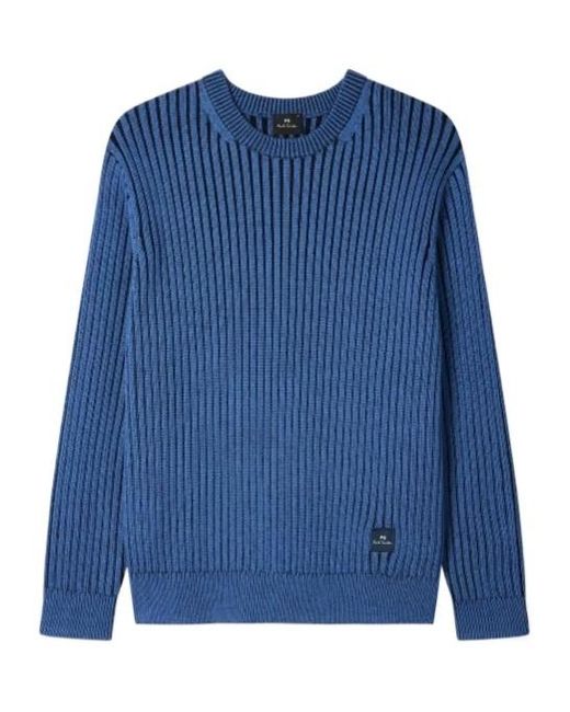 Paul Smith Blue Ribbed-Knit Logo-Patch Sweater for men