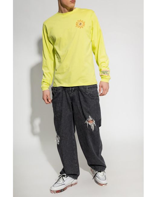 Gcds Yellow Logo Printed Long-Sleeved T-Shirt for men