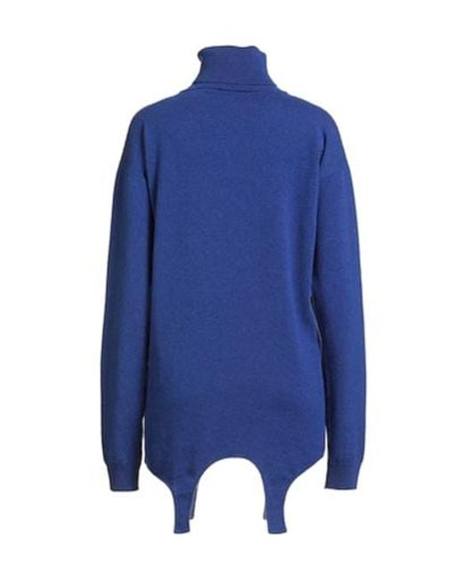 Saint Laurent Blue Solid-Color Cashmere Turtleneck Knit Sweater