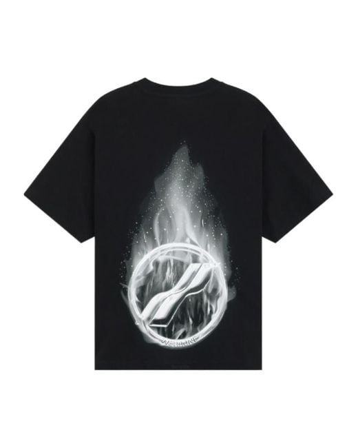 we11done Black Meteor-Print T-Shirt for men