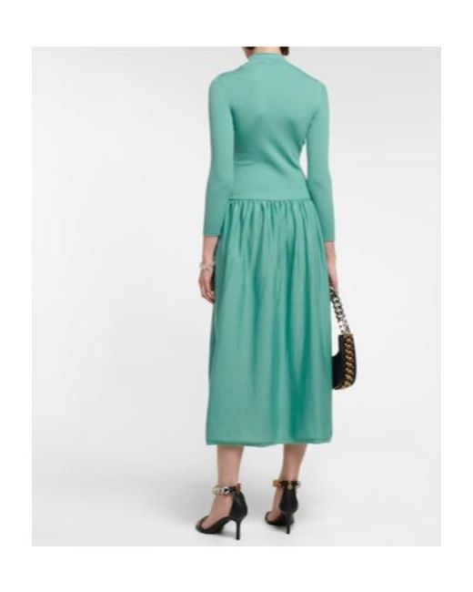 Stella McCartney Green Mockneck Wool Midi Dress