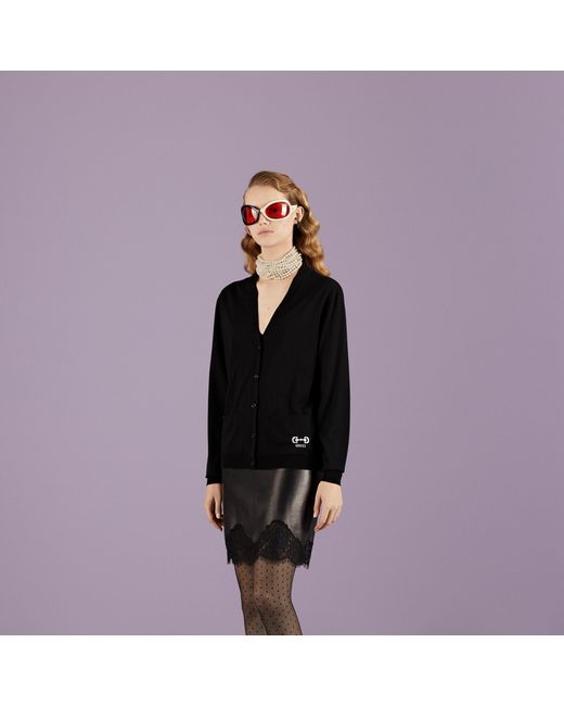 Gucci Black Gg Intarsia Knit Cardigan