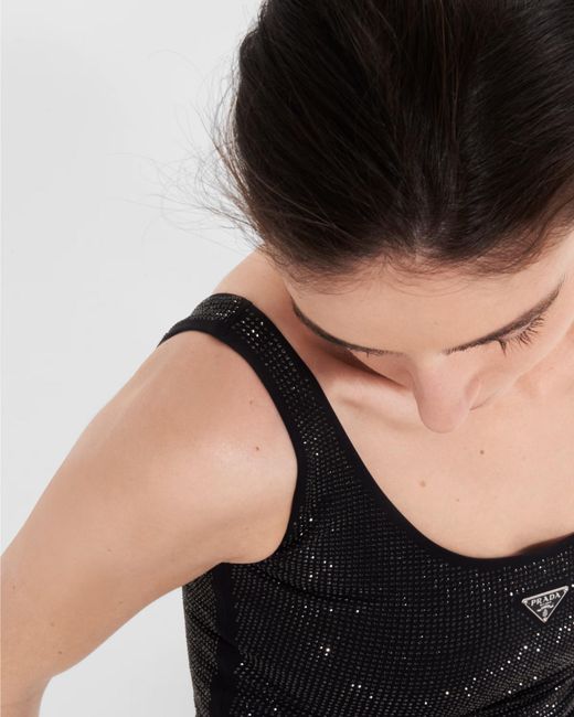 Prada Black Jersey One-Piece Swimsuit With Rhinestones