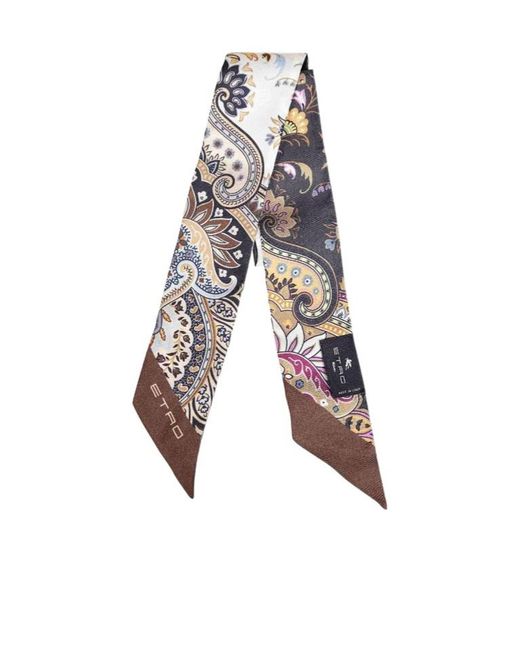 Etro White Silk Twill Paisleyina With Floral Motif