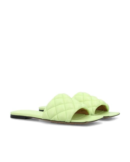 Bottega Veneta Green Quilted Open Toe Flat Sandals