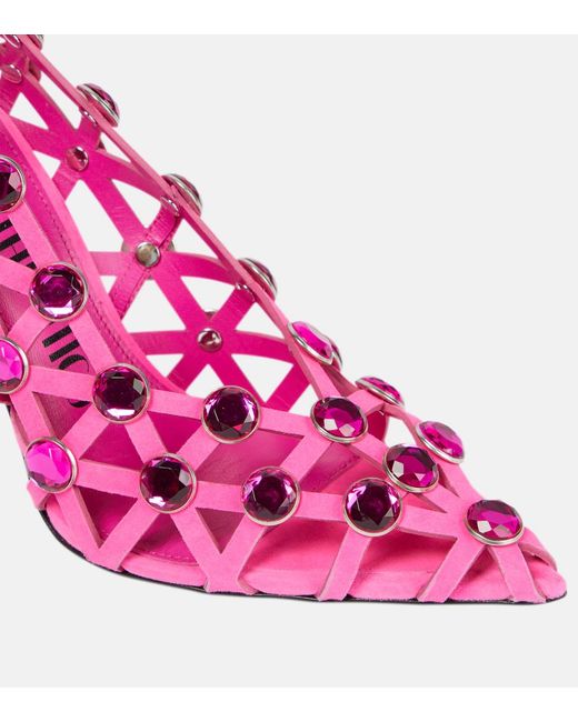 The Attico Pink Grid Crystal-Embellished Suede High-Heeled Sandals