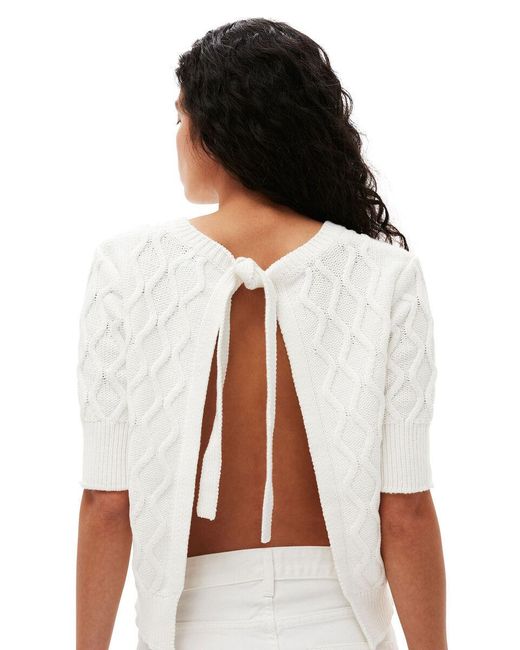 Ganni White Cotton Cable Open Back Top