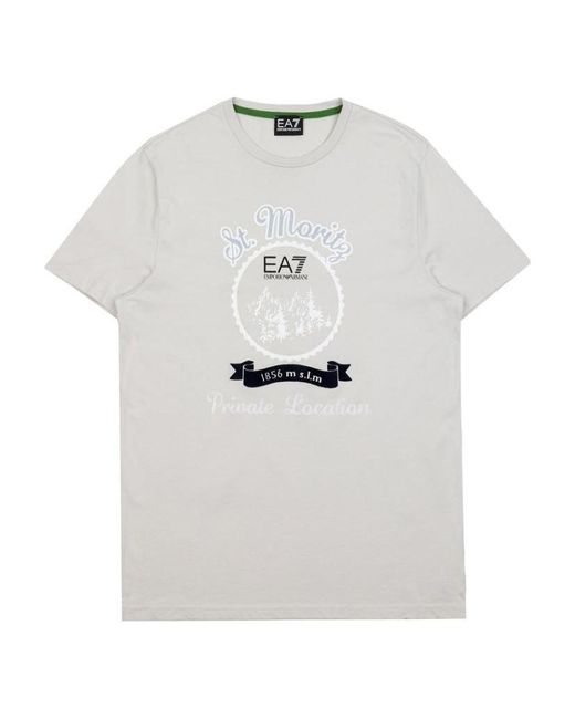 EA7 White Logo Round-Necked T-Shirt for men
