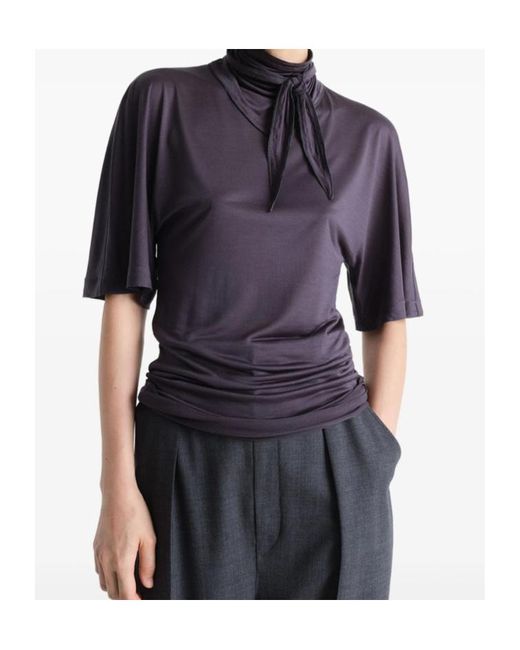 Lemaire Blue Short Sleeved Scarf Detailed Blouse