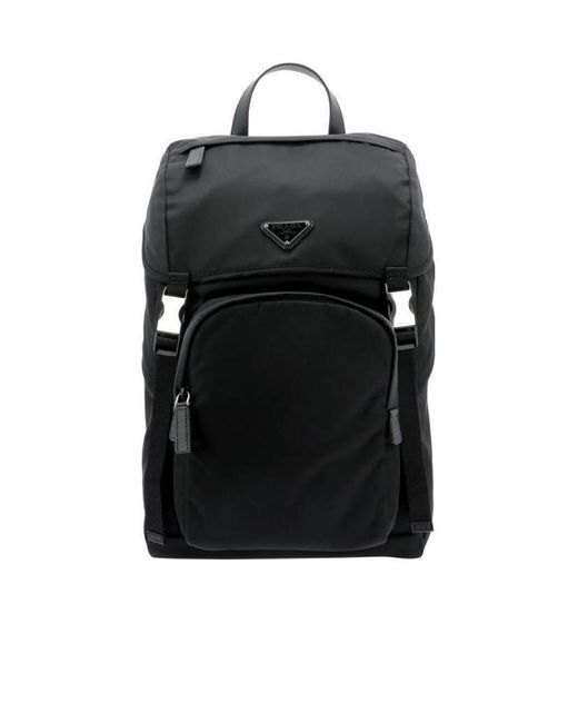 Prada Men's Black Re-Nylon Logo Plaque Buckled Backpack