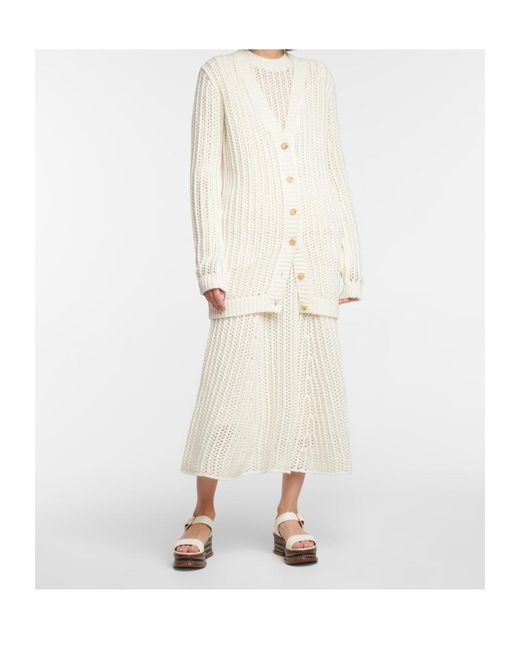 Gabriela Hearst White Pablo Cable Knit Cashmere Midi Skirt