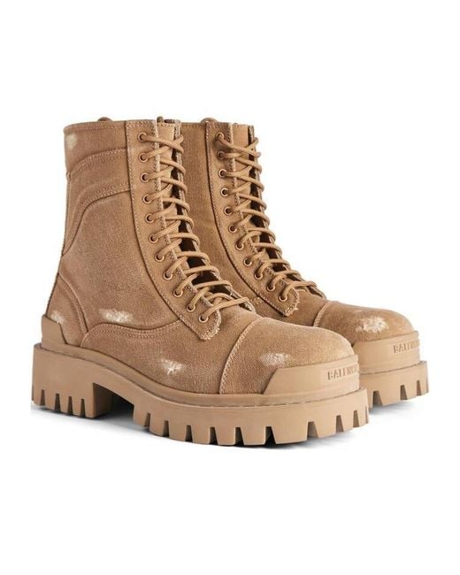 Balenciaga Brown Combat Strike Lace-Up Boots for men