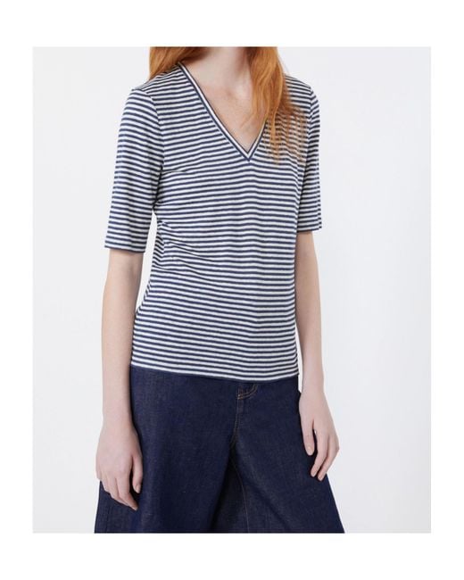 Weekend by Maxmara Blue Opzione V-Neck Striped T-Shirt