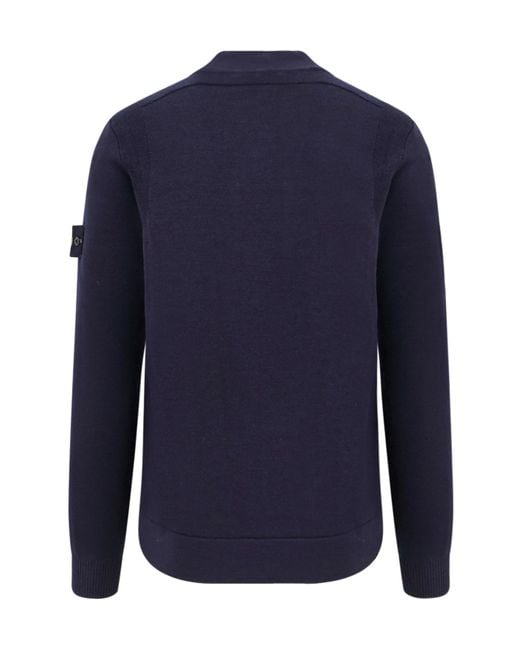 Stone Island Blue Logo Patch Zip-Up Cardigan for men