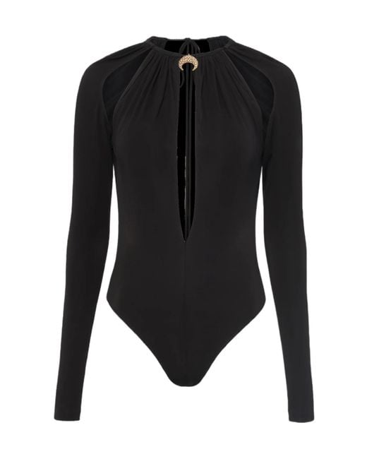 MARINE SERRE Black Draped Keyhole Bodysuit