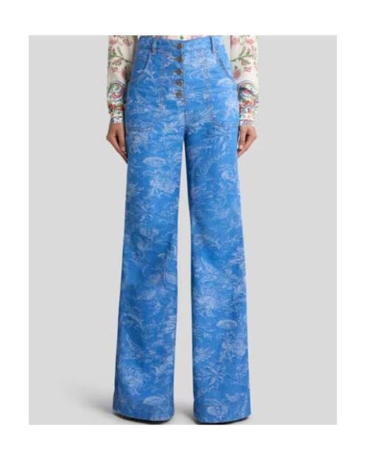 Etro Blue Paisley Motif High Waist Jeans