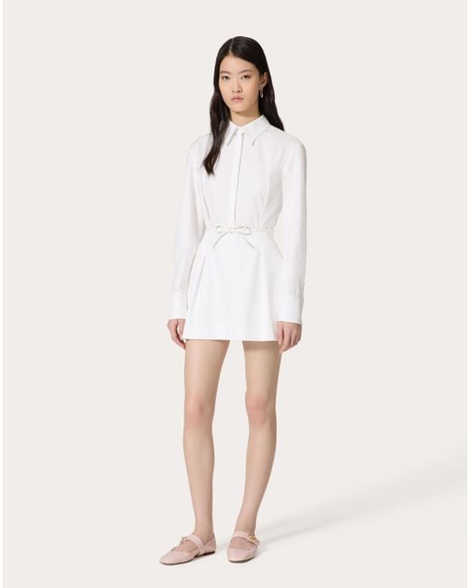 Valentino White Belted Straight Hem Long-Sleeved Shirt Dress