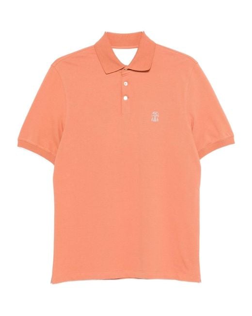 Brunello Cucinelli Orange Logo Detailed Short-Sleeved Polo Shirt for men