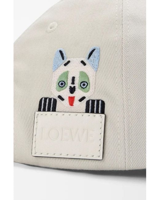 Loewe White Futurist Cat Embroidered Baseball Cap