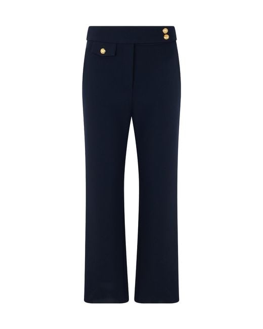 Veronica Beard Blue Button-Detail Wide-Leg Pants