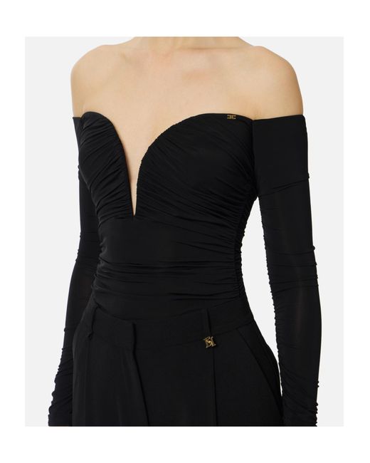 Elisabetta Franchi Black Lightweight Crêpe Jersey Bodysuit