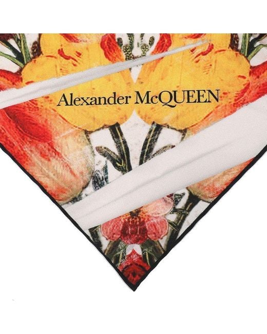 McQueen Red Floral Skull Scarf