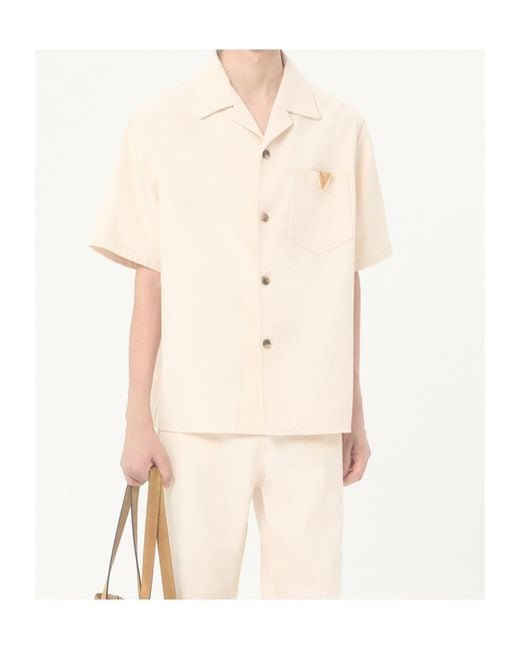 Valentino Natural Button-Up Denim Bowling Shirt for men