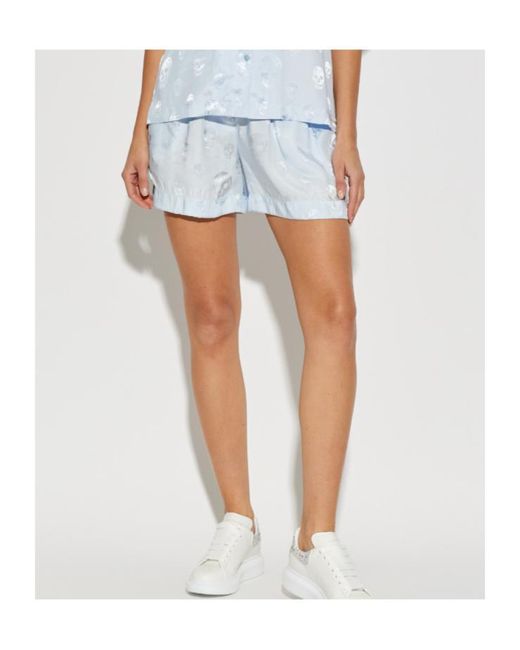 McQueen Blue Skull-Motif Drawstring Shorts