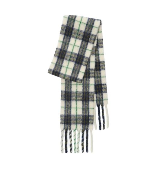 Burberry White Checked Fringed-Edge Scarf