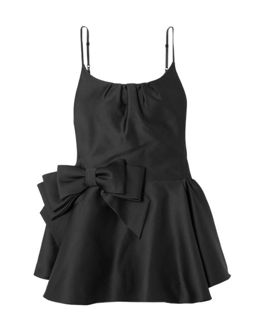 ShuShu/Tong Black Bow-Detailed Gathered Satin Mini Dress